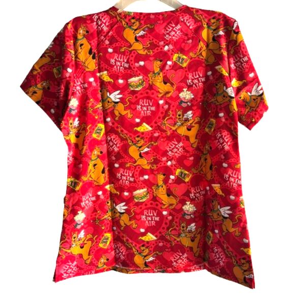 Tooniforms SCOOBY-DOO Ruv Is In The Air Valentines Day Size M Nurse Scrub Top - Picture 2 of 6